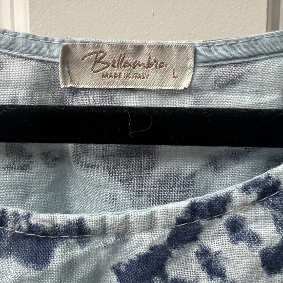 Bellambia Italy 100% Linen Top Lagenlook Short Sleeve Shirt Blue Tie Dye LARGE - Picture 2 of 3